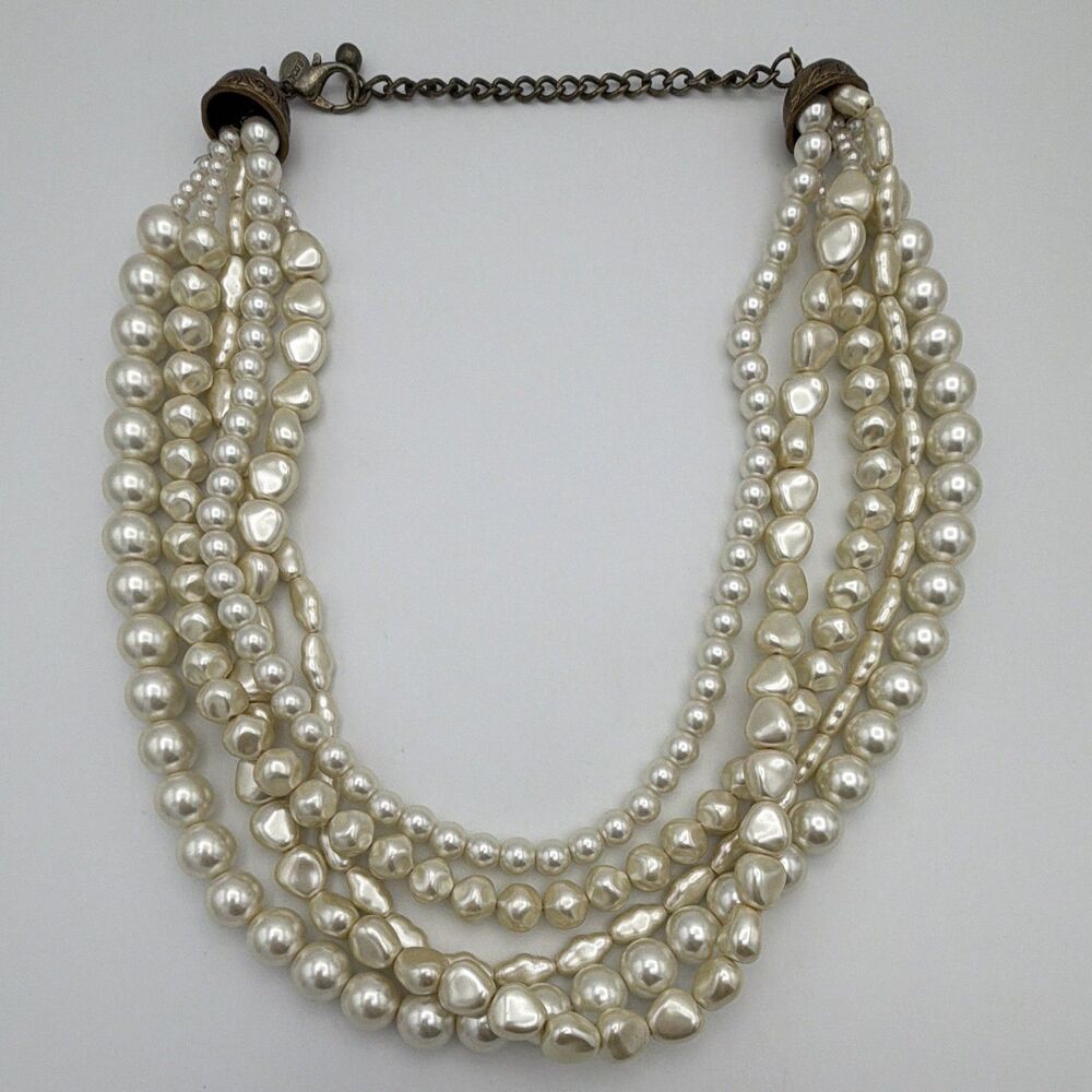 Chico's Signed Multi-Strand Faux Pearl Beaded Statement Necklace 18-22” Adj - Picture 4 of 8